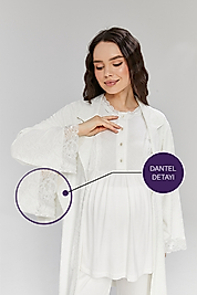 Beyaz Jakar Sabahlıklı Lohusa Pijama Takımı